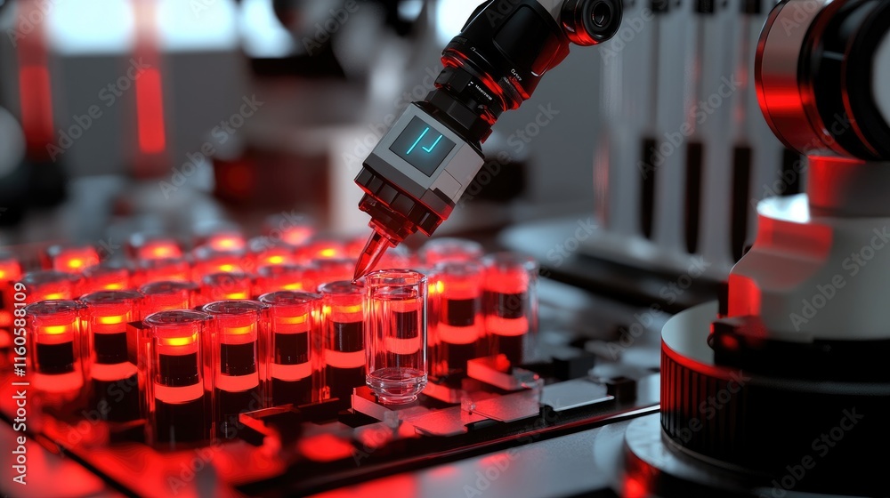 Aufkleber Advanced laboratory automation system with robotic arms processing samples and controlling equipment for efficient, high-throughput testing.