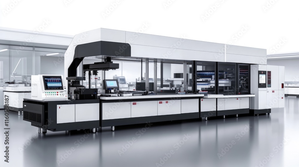 Aufkleber Advanced laboratory automation system with robotic arms processing samples and controlling equipment for efficient, high-throughput testing.
