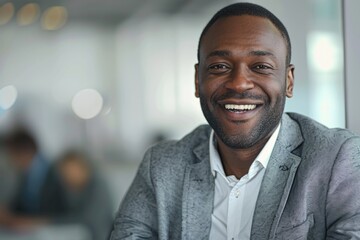 Fototapeta premium Portrait of happy afro american businessman at office.