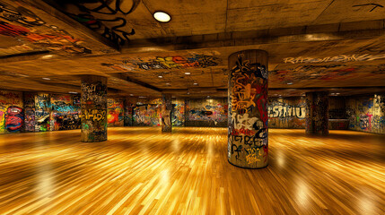 Indoor skate park underground interior