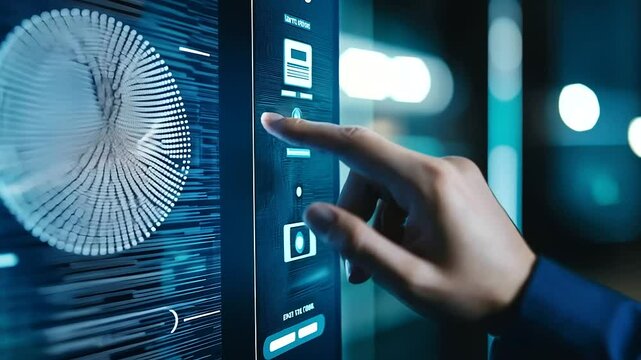 Finance Specialist Finalizing Secure Online Payment with Biometric Auth