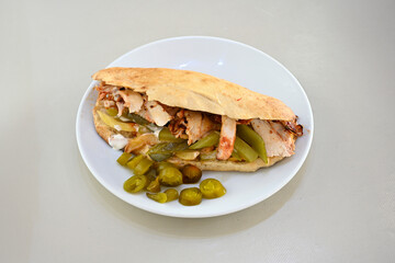 Meat Chicken Doner, between bread (Turkish Name : ekmek arasi et doner, tavuk doner, Gobit ekmek arasi, Turk kebabi)
