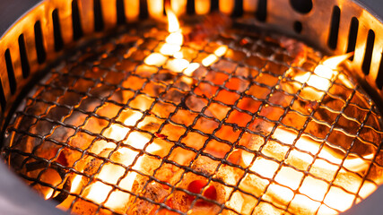 Charcoal fire burning stove for grilled meat cooking Japanese yakiniku restaurant