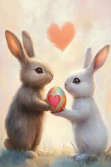 Fototapeta premium Häschen mit herzförmigem Ei