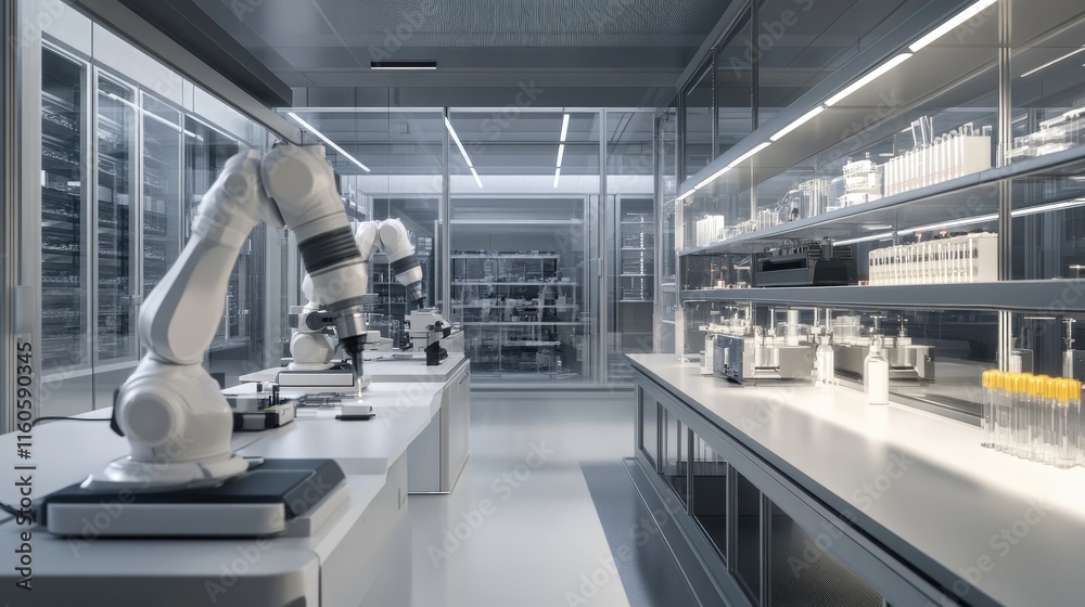 Aufkleber Automated laboratory environment where robots and machines work together to perform complex experiments and data analysis.