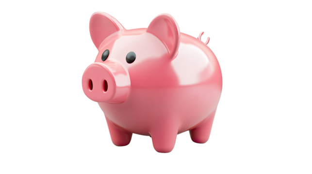 Pink Piggy Bank: A cheerful and friendly pink piggy bank, symbolizing financial savings and prosperity. It's a simple yet powerful image that can be used to promote financial planning.