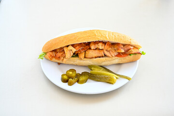Meat Chicken Doner, between bread (Turkish Name : ekmek arasi et doner, tavuk doner, Gobit ekmek arasi, Turk kebabi)