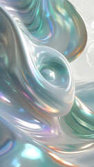 Iridescent Silk Waves - Abstract Pearlescent 3D Render with Soft Holographic Textures