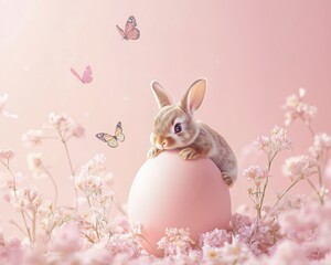 Junges Kaninchen auf Fr&uuml;hlingsblumen