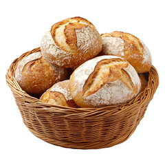 Artisan Bread Loaves in Basket, Isolated transparent Background, Bakery Image