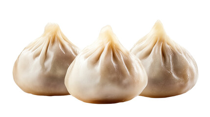 Obraz premium Three Steamed Soup Dumplings: A trio of succulent soup dumplings, glistening with savory broth and ready to tantalize your taste buds. Each dumpling is a delicate work of art.