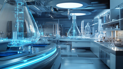 Obraz premium A futuristic lab with advanced Bunsen burners that are digitally controlled, demonstrating the future of chemical experimentation.