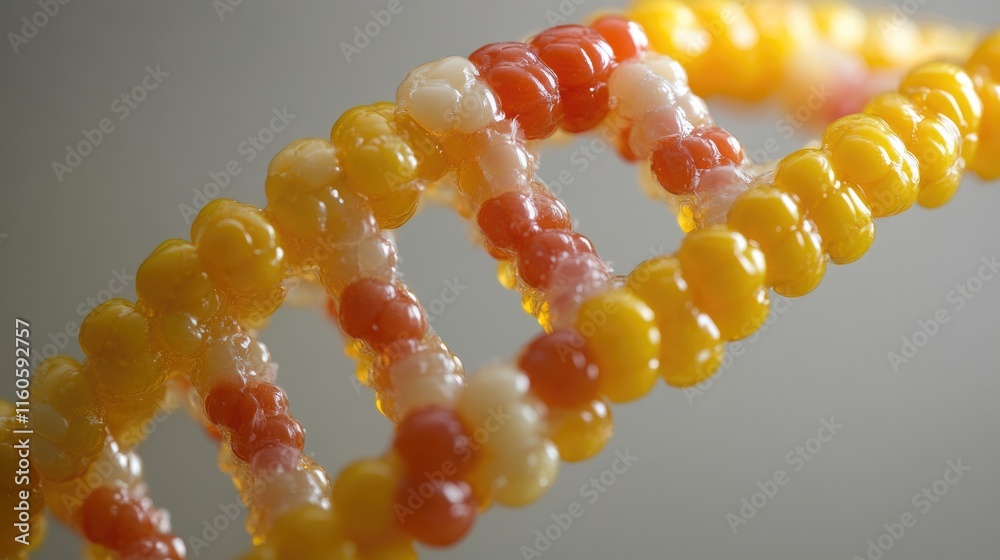 Poster close-up of a dna helix strand from genetically modified (gmo) food crops, symbolizing the intersect