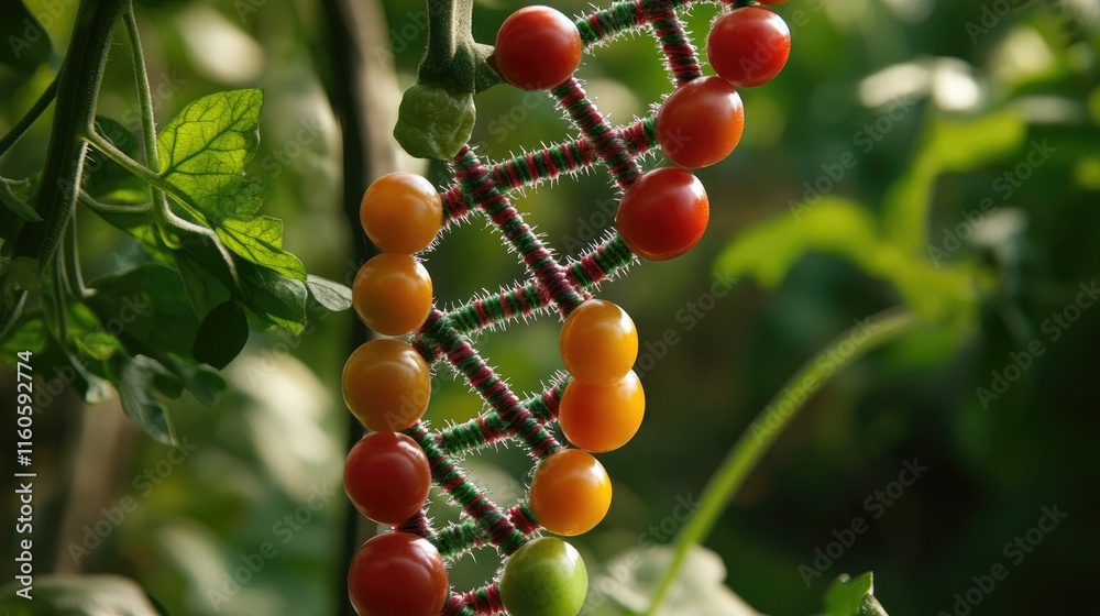 Poster close-up of a dna helix strand from genetically modified (gmo) food crops, symbolizing the intersect