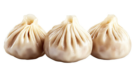 Obraz premium Steamed Delicacy: Three plump and perfectly steamed dumplings, ready to tantalize taste buds with their savory flavors. 