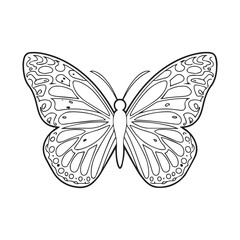  Black and White Butterfly Illustration with Floral Wing Designs on White Background