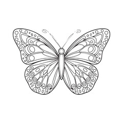  Black and White Butterfly Illustration with Floral Wing Designs on White Background
