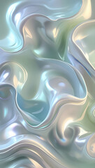 Iridescent Silk Waves - Abstract Pearlescent 3D Render with Soft Holographic Textures