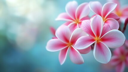 Fototapeta premium Pink plumeria flowers blooming on blurred background