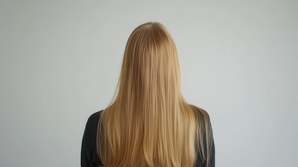 Naklejka premium Beautiful model girl with Blond hair strand,silky healthy wavy hair strand,hair wavy ribbon, with smooth,Keratin straightening,Treatment,straight long hair,procedures,Smooth hairstyle.