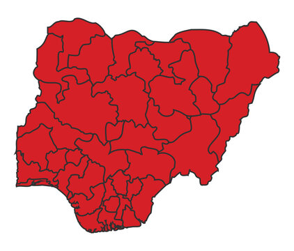 recommend clip art: Nigeria Red map with border of regions outline vector