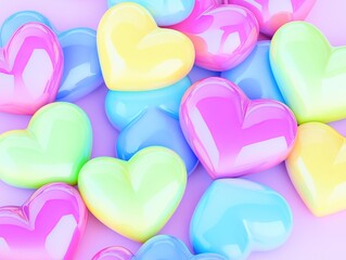 Obraz premium Glossy multicolored 3D hearts in neon shades