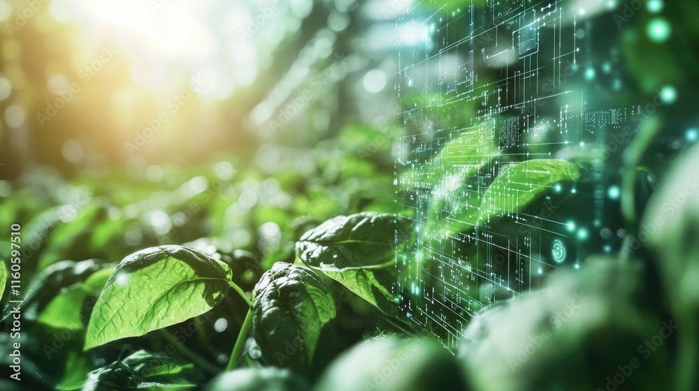 Poster Concept image of microelectronic sensors integrated into smart agriculture systems, revolutionizing farming practices with cutting-edge technology.