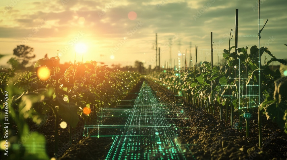 Leinwandbilder Concept image of microelectronic sensors integrated into smart agriculture systems, revolutionizing farming practices with cutting-edge technology.