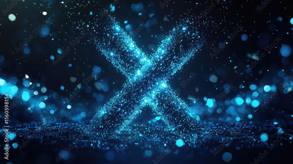 Poster conceptual image of the x chromosome in bright blue tones, representing genetic science with a sleek