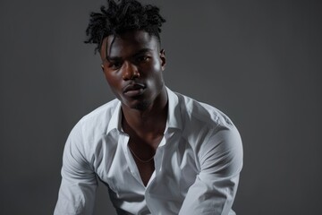 Fototapeta premium Attractive afro american man posing in a studio isolated on a background