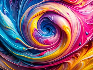 Obraz premium Abstract Swirl Fluid Art - Pink Yellow Blue Glossy
