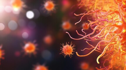 Artistic Representation of Mycoplasma Interacting with Human Cells, Highlighting the Complexity of Microbial Life