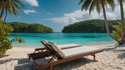 A luxurious turquoise yacht anchored in crystal-clear turquoise waters beside a pristine tropical beach paradise.