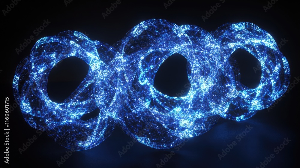 Poster DNA helixes twisted into circles, glowing in blue, creating a captivating visual that represents the core of genetic science and molecular genetics.