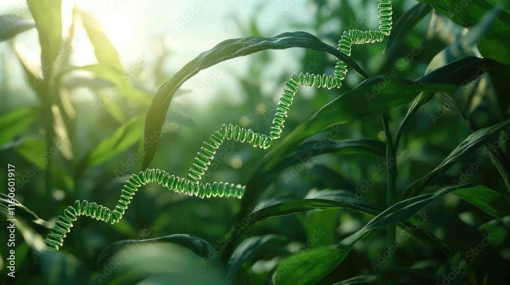 Poster dna structure from genetically modified crops, emphasizing biotechnological advancements in gmo food