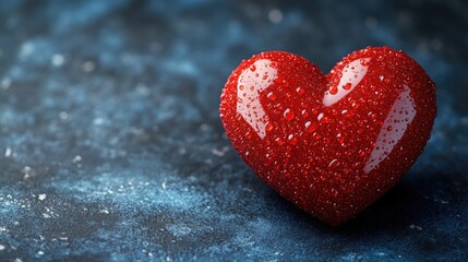 Fototapeta premium Close-up view of a bright red heart on a blue background, suitable for love and Valentine's Day-themed designs