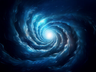 A swirling vortex of luminous blue clouds, a celestial tunnel leading to a bright center.  The dark cosmic background adds depth and mystery.