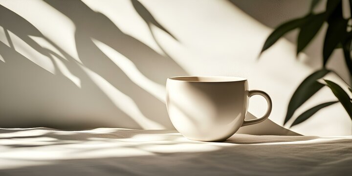 A minimalist white ceramic cup on a pure white background, softly lit