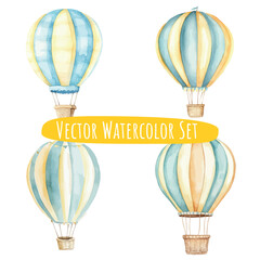 Naklejka premium Watercolor Hot Air Balloons Set Vector Illustration