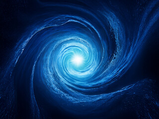 Obraz premium A mesmerizing vortex of deep blue, swirling with luminous energy at its core, evokes feelings of mystery and wonder. The light emanating from the center suggests a powerful, unseen force.
