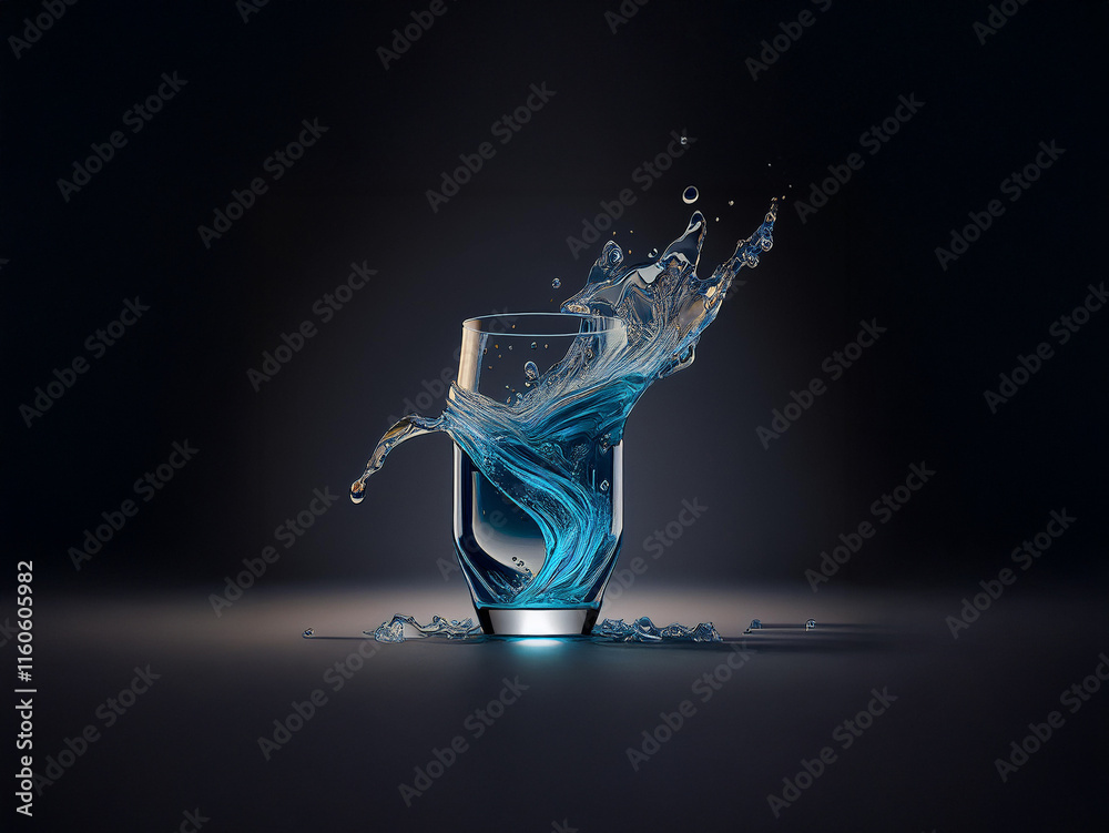 Aufkleber a glass of vibrant blue liquid splashes dramatically against a dark background, creating a dynamic a