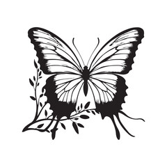 Elegant Black and White Butterfly Silhouette with Floral Accents