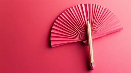 Pink Fan and Pencil on Vibrant Pink Background for Creative Design