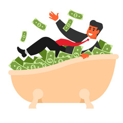 businessman bathing in a bath of money