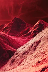 Mountain landscape with a reddish sky, great for outdoor or adventure-themed projects