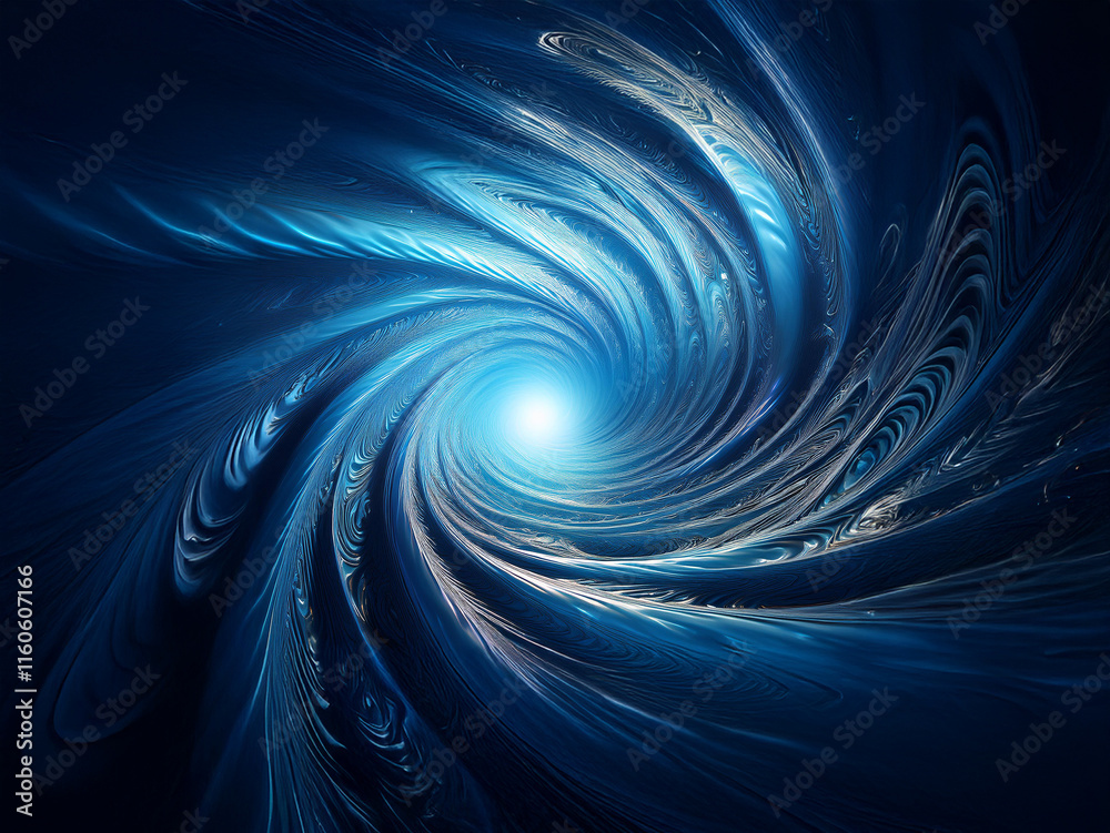 Poster A mesmerizing digital rendering of a swirling vortex.  Intense blue hues radiate from a bright center, creating a sense of depth and movement.  The fractal pattern is intricate and hypnotic.