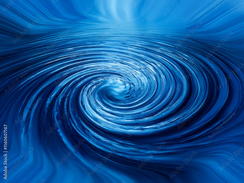 Poster A mesmerizing whirlpool of deep blues, swirling in concentric circles towards a luminous center.  The water appears smooth yet powerful, creating a sense of depth and mystery.