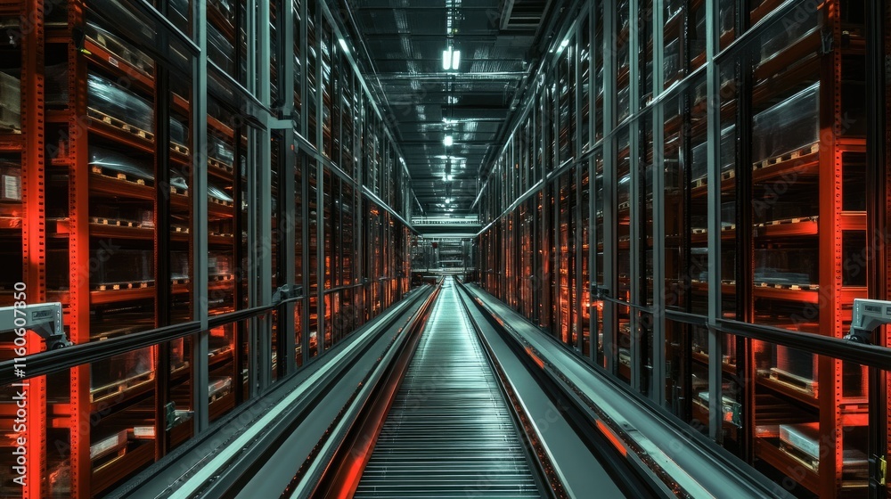 Aufkleber Industrial warehouse with automated robots managing large storage systems, improving efficiency and automation.