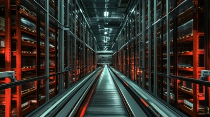 Industrial warehouse with automated robots managing large storage systems, improving efficiency and automation.