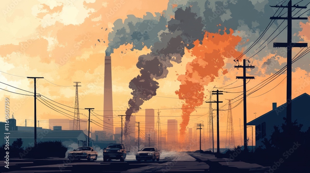 Aufkleber Infographic vector illustration showing sources of air pollution, focusing on PM 2.5 dust and dirty environment contributing to polluted air.